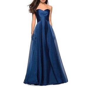 La Femme Elegant Blue Maxi Dress
